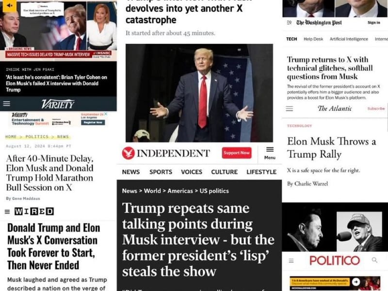 Mainstream Media's Synchronized Assault on Musk-Trump X Interview: A Sign of Desperation? post image